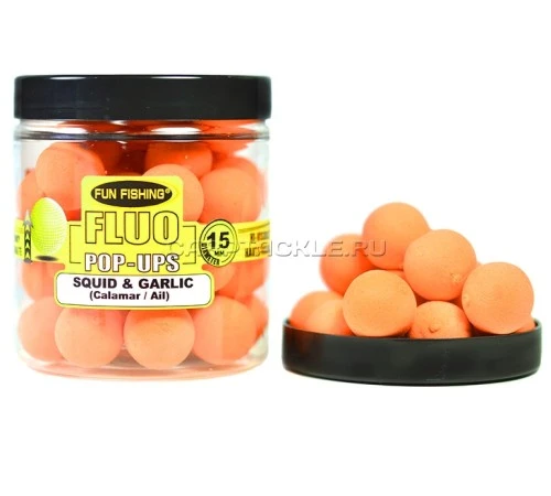 Плавающие бойлы Fun Fishing FLUO Squid & Garlic Orange Pop-Ups